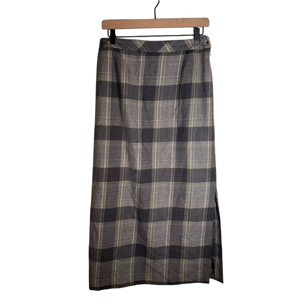 VINTAGE PENDLETON gray plaid 90s preppy 100% wool made in the USA midi skirt 8